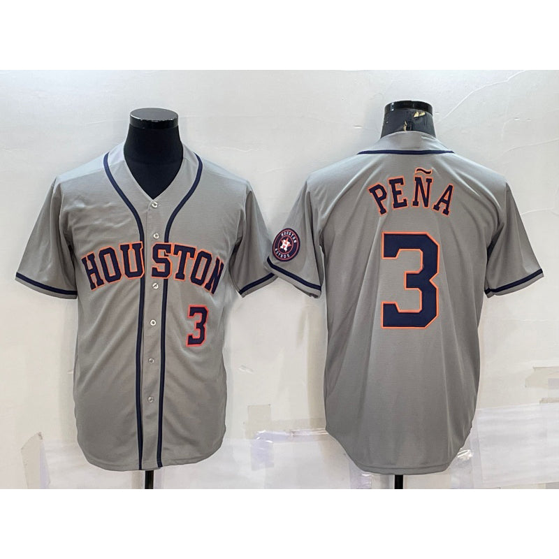 Houston Astros #3 Jeremy Pena Number Grey JEROMEN With Patch Stitched Cool Base Jersey