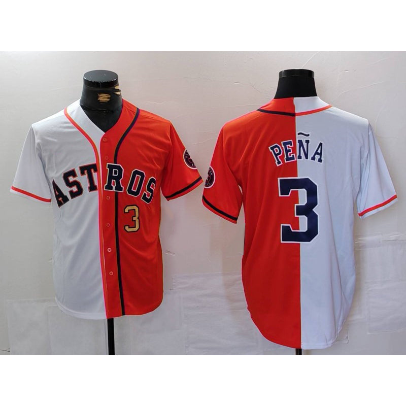 Houston Astros #3 Jeremy Pena Number White Orange JEROMEN Split Stitched Jersey