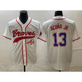 Atlanta Braves #13 JEROMENld Acuna Jr White JEROMEN Cool Base With Patch Stitched Jersey 2