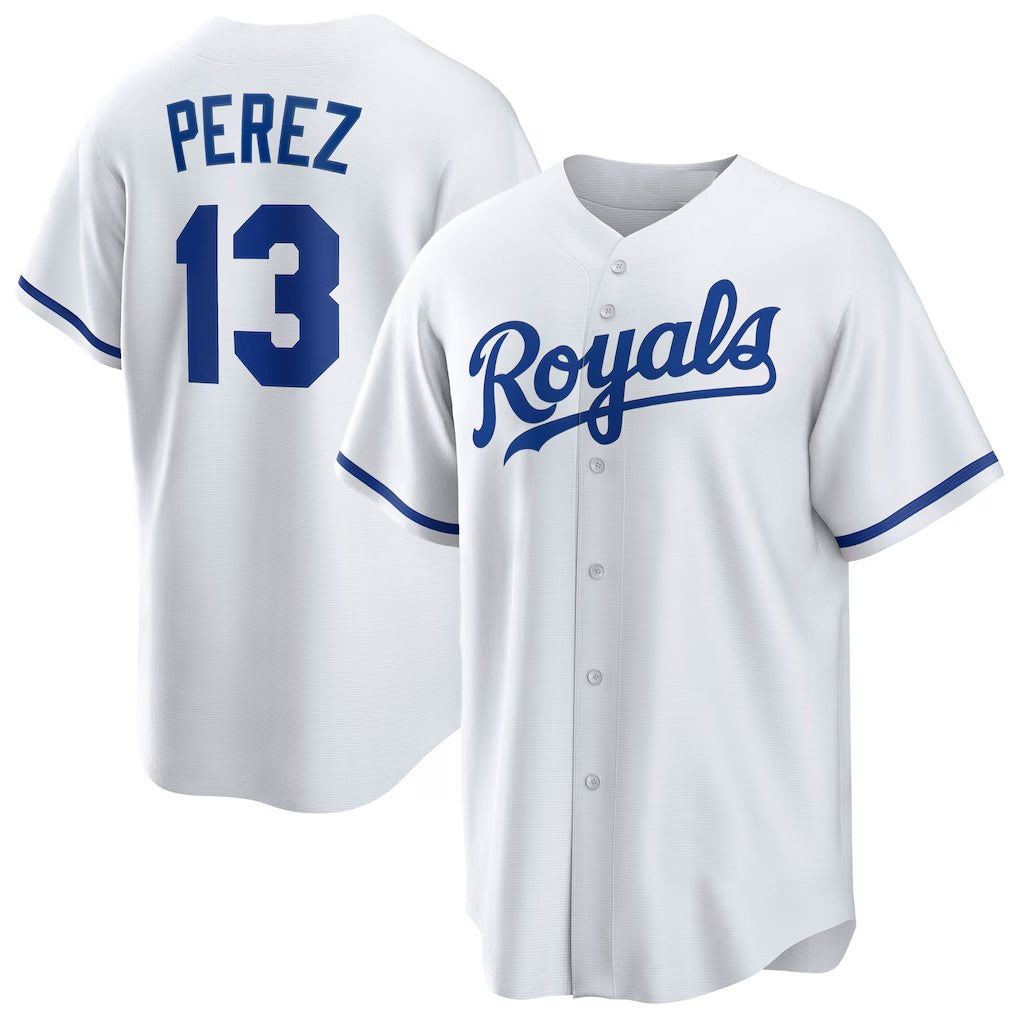 Kansas City Royals #13 Salvador Perez White JEROMEN Home Replica Player Jersey