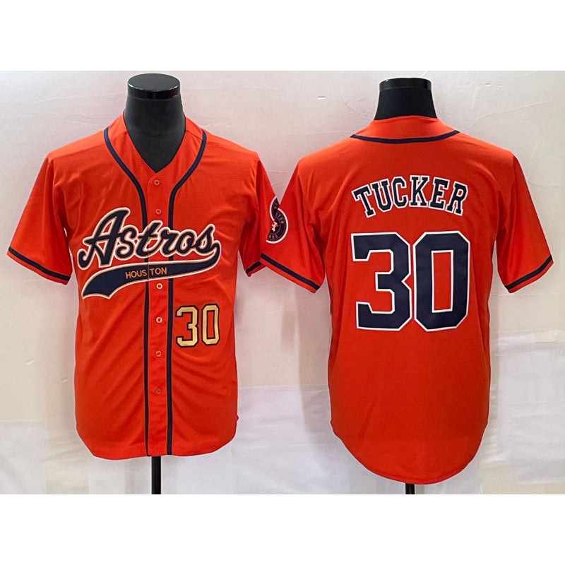 Houston Astros #30 Kyle Tucker Number Orange JEROMEN With Patch Cool Base Stitched Jersey