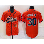 Houston Astros #30 Kyle Tucker Number Orange JEROMEN With Patch Cool Base Stitched Jersey