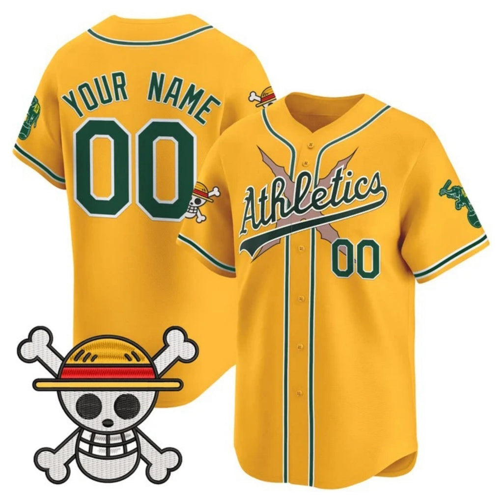 Custom Oakland Athletics x One Piece Gold JEROMEN Vapor Premier Limited Jersey - Stitched