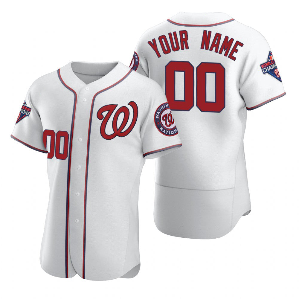 Custom Washington Nationals White JEROMEN 2020 Stitched Flex Base Jersey