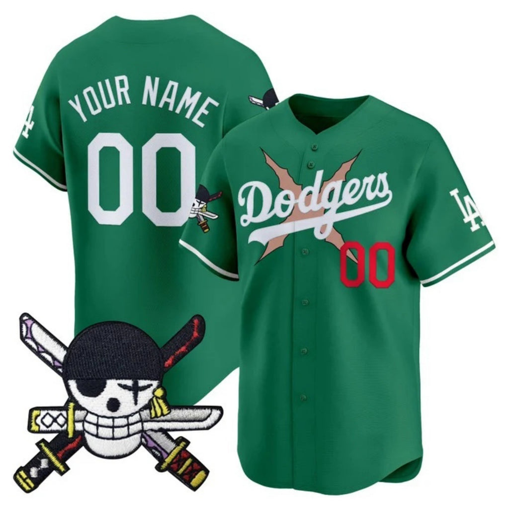 Custom Los Angeles Dodgers x One Piece Green JEROMEN Zoro Patch Vapor Premier Limited Jersey - Stitched