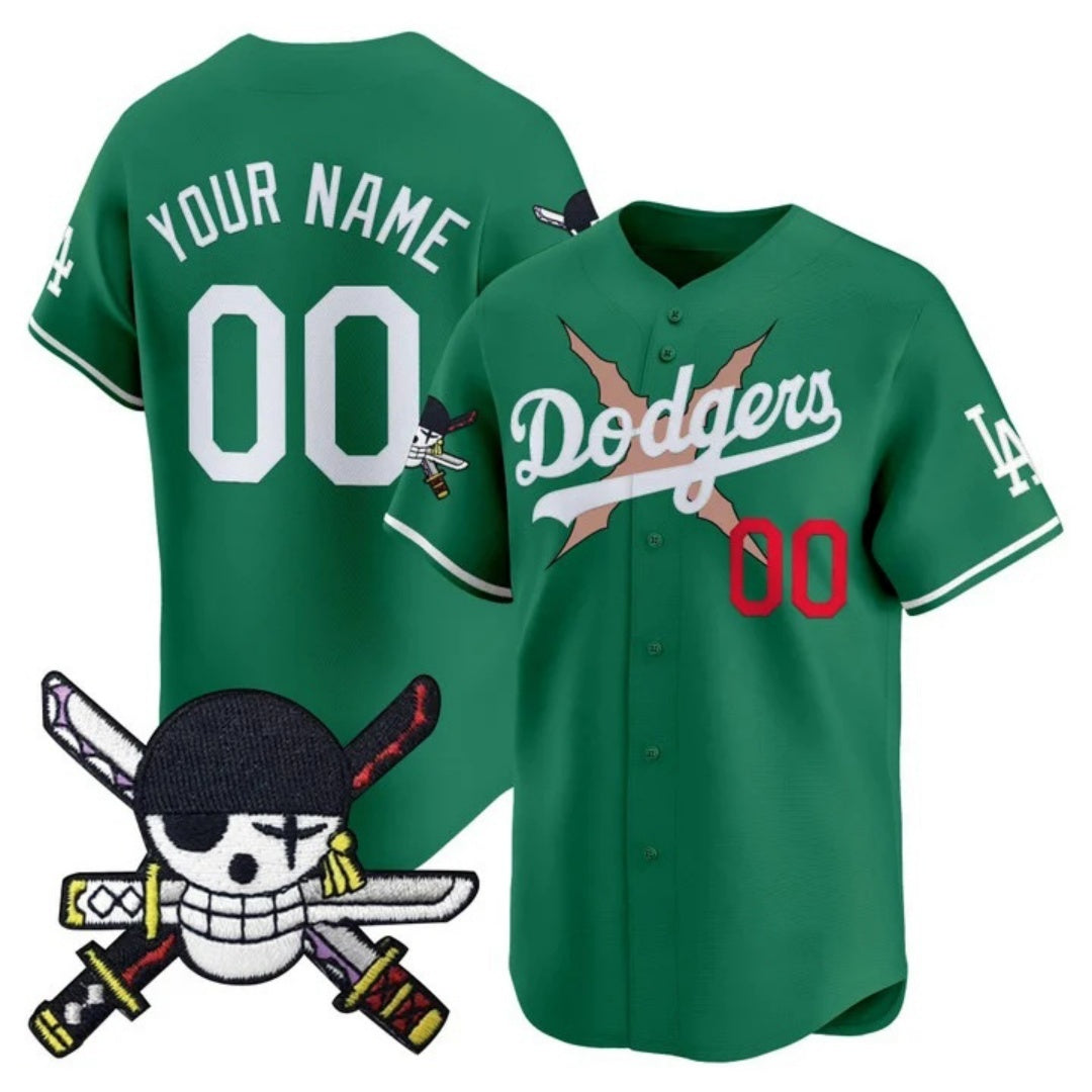 Custom Los Angeles Dodgers x One Piece Green JEROMEN Zoro Patch Vapor Premier Limited Jersey - Stitched