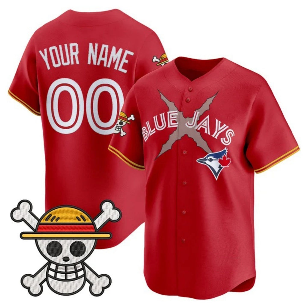 Custom Toronto Blue Jays x One Piece Red JEROMEN Vapor Premier Limited Jersey - Stitched