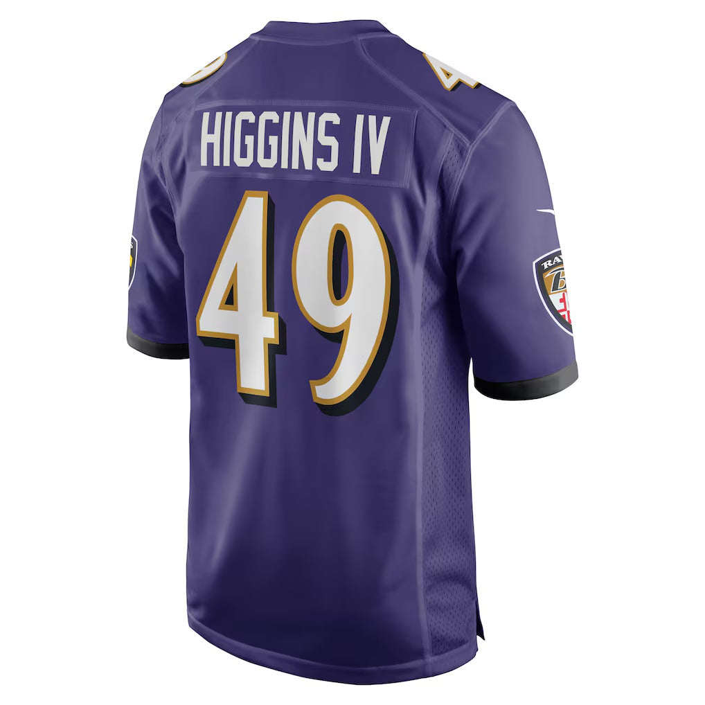 B.Ravens #49 Jay Higgins IV Purple JEROMEN Team Game Jersey