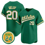 Oakland Athletics #20 Zack Gelof Green JEROMEN 2024 Limited With Rickey Henderson Patch Stitched Jersey