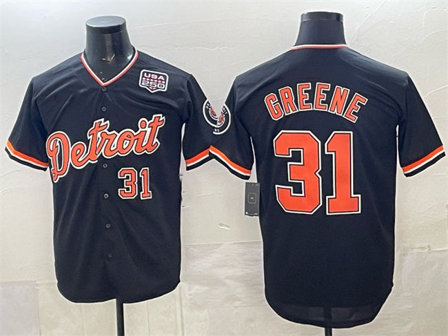 Detroit Tigers #31 Riley Greene Navy JEROMEN 2026 Alternate USA 250' Patch Vapor Premier Limited Stitched Jersey