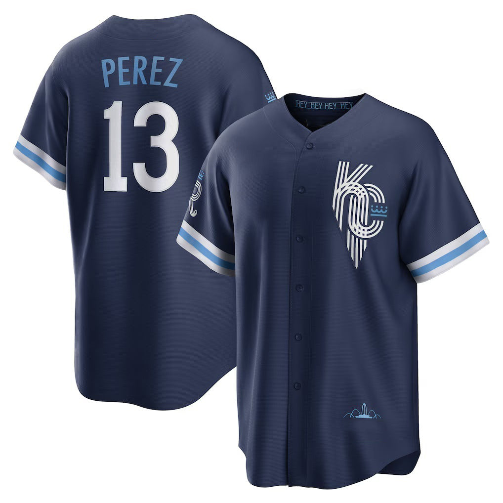 Kansas City Royals #13 Salvador Perez Navy JEROMEN City Connect Replica Player Jersey