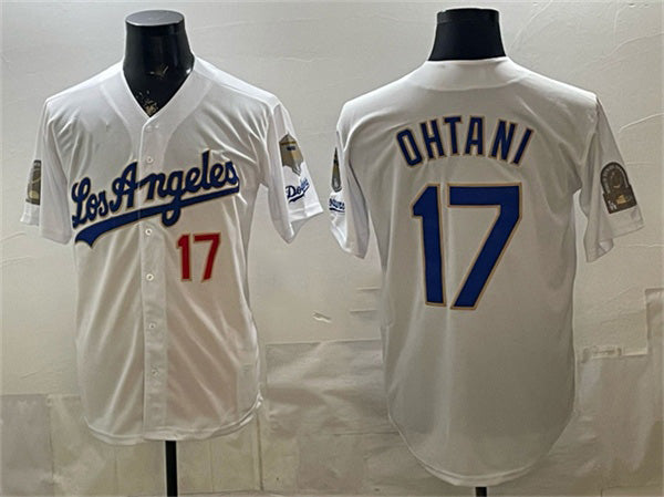 Los Angeles Dodgers #17 Shohei Ohtani White JEROMEN 2026 Gold Collection 9x & B2B Champs Patch Stitched Jersey
