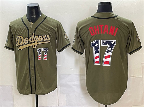 Los Angeles Dodgers #17 Shohei Ohtani Olive JEROMEN 2026 Armed Forces Day 250 Fourth of July Stitched Jersey
