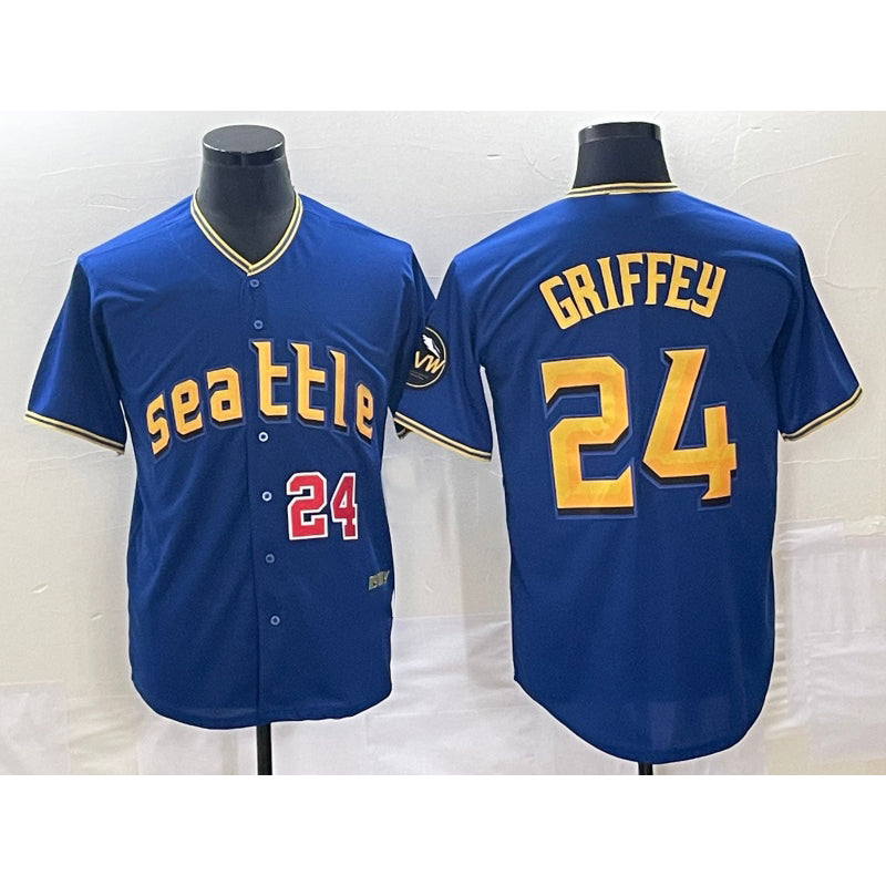 Seattle Mariners #24 Ken Griffey Number Blue JEROMEN 2023 City Connect Cool Base Stitched Jersey 1