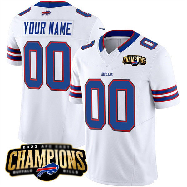 Custom B.Bills Active Player White JEROMEN 2023 F.U.S.E. AFC East Champions Ptach Stitched Jersey