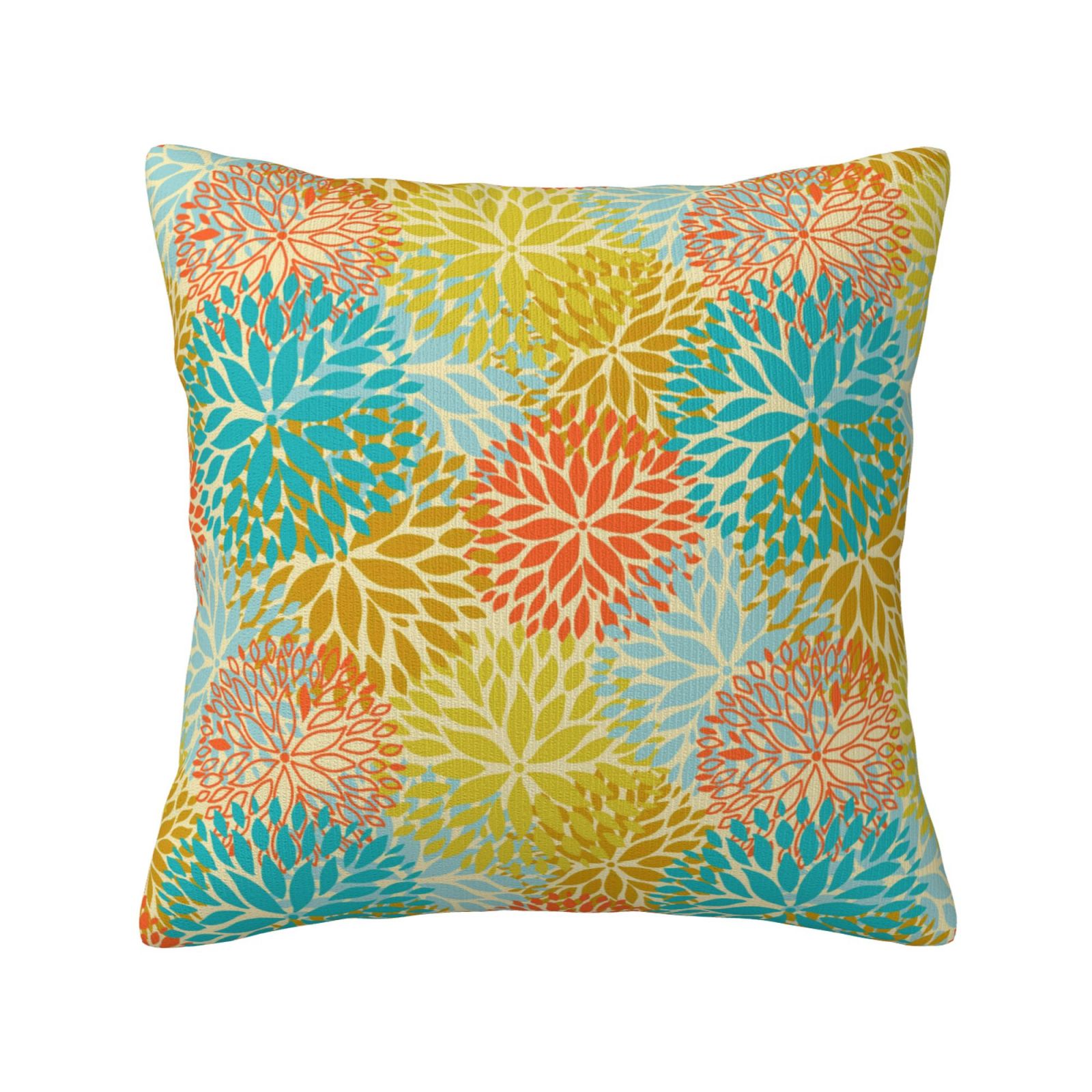 Keyword2 Yellow Turquoise Teal Dahlia Flowers Pillow 18x18in - Main Image
