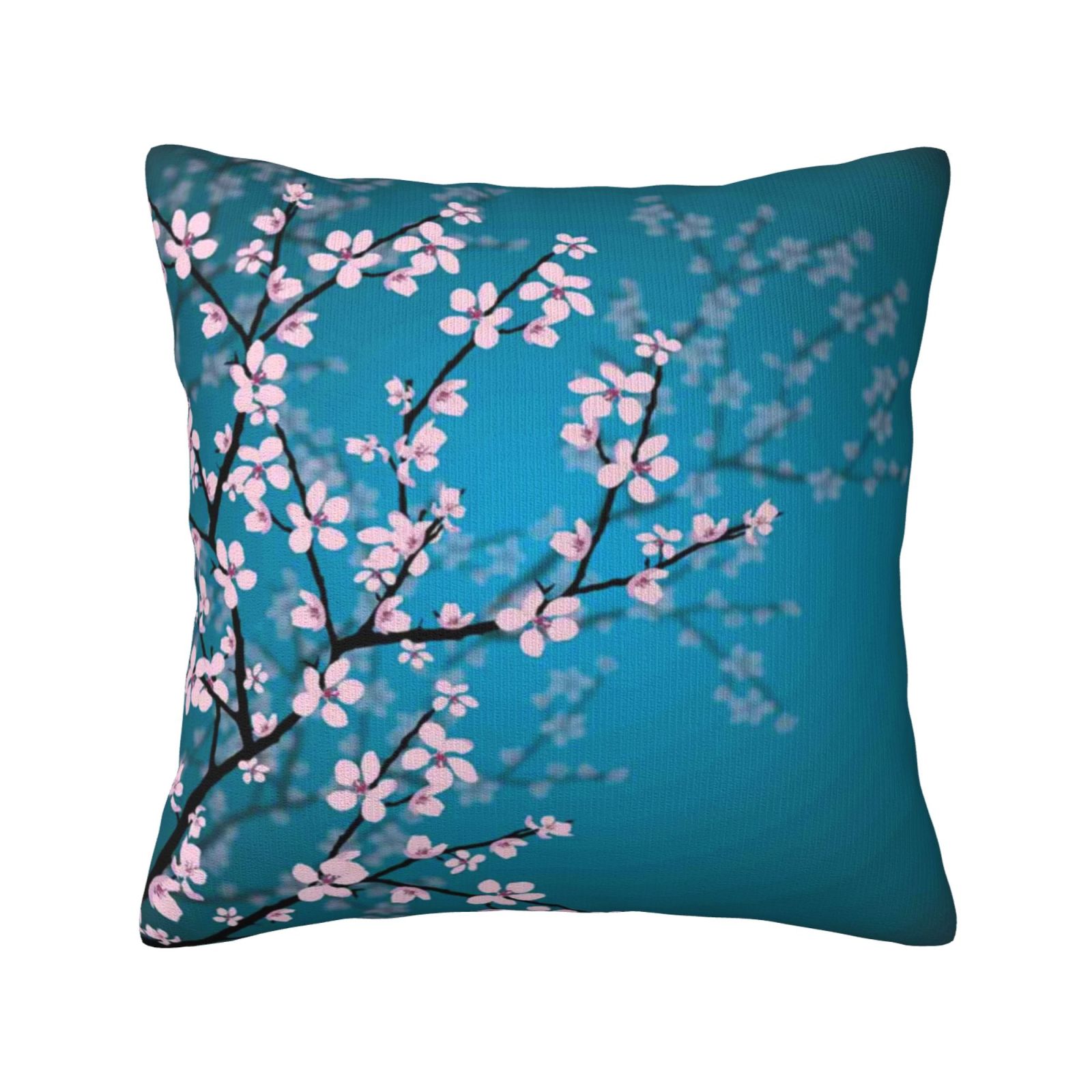 Keyword1 Floral Teal Sakura Plum Blossom Pillow 18x18in - Main Image