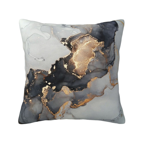Keyword1 Abstract Modern Black And Gold Marble Art Black Pillow 18x18in - Main Image