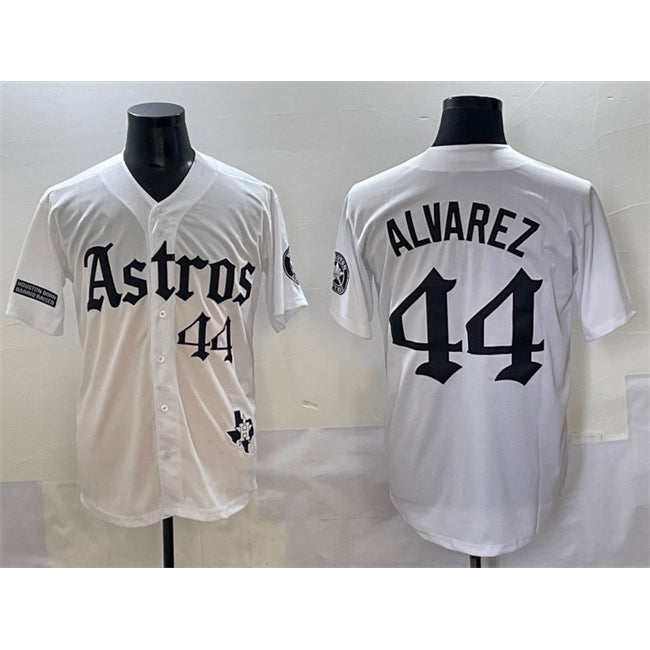 Houston Astros #44 Yordan Alvarez White JEROMEN Gothic 'Houston Born Barrio Raised' Limited Stitched Jersey