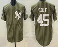 New York Yankees #45 Gerrit Cole Olive JEROMEN Pinstripe 2026 Armed Forces Day Salute To Service Jersey