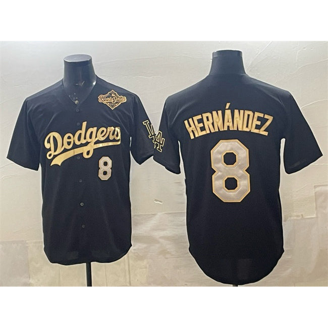 Los Angeles Dodgers #8 Enrique Hern¨¢ndez Black Gold JEROMEN 2025 World Series Patch Limited Stitched Jersey