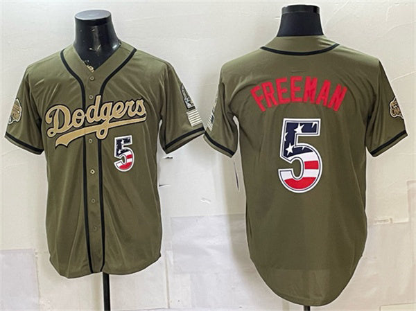 Los Angeles Dodgers #5 Freddie Freeman Olive JEROMEN 2026 Armed Forces Day 250 Fourth of July Stitched Jersey