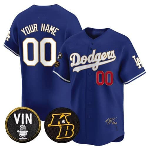 Custom Los Angeles Dodgers Vin Patch & Kobe Bryant Signature Vapor Premier Limited Jersey ¨C Royal JEROMEN
