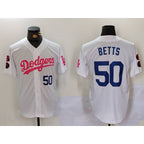 Los Angeles Dodgers #50 Mookie Betts White Pink JEROMEN Vin & Kobe Patch Stitched Jerseys