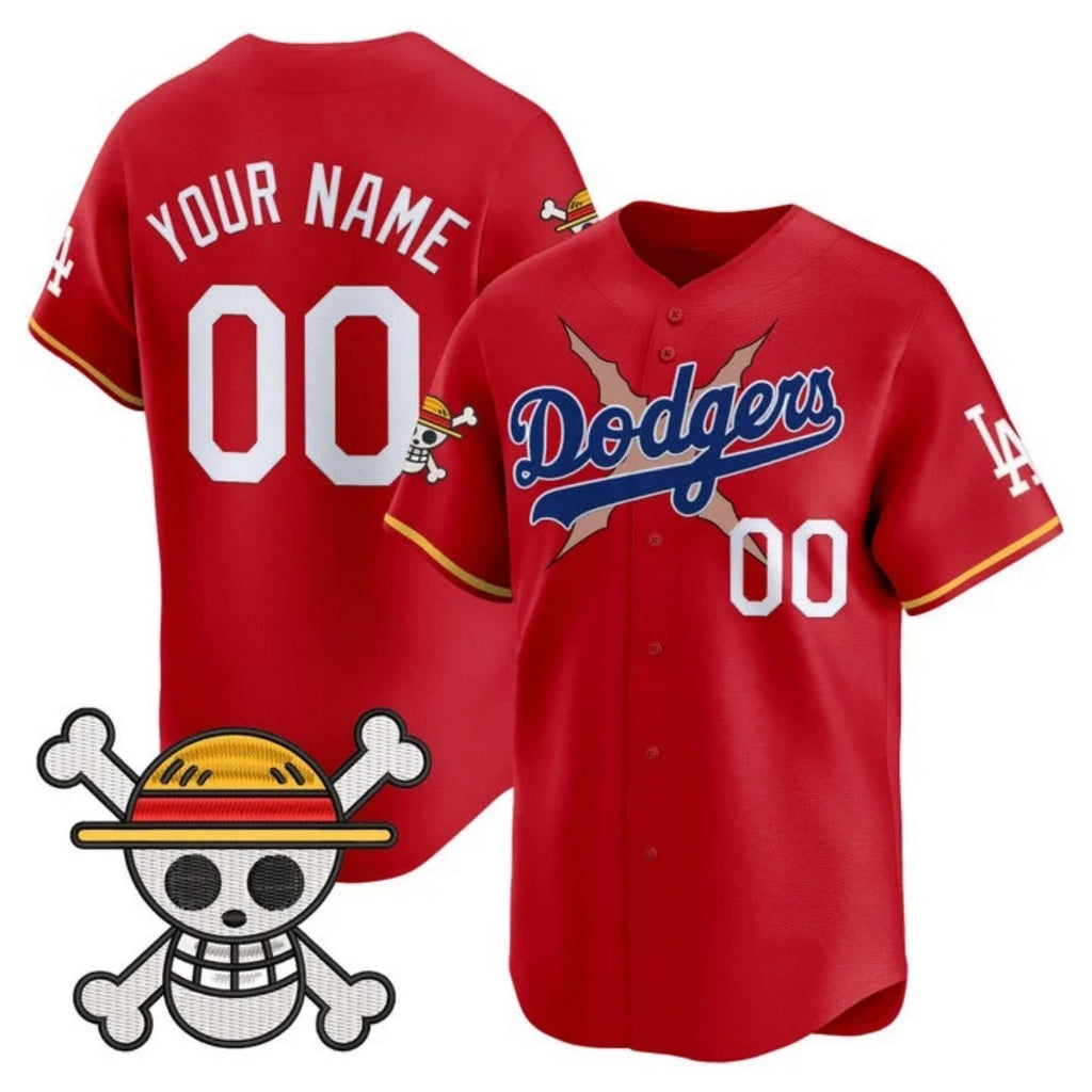 Custom Los Angeles Dodgers x One Piece Red JEROMEN 2025 Vapor Premier Limited Jersey - Stitched