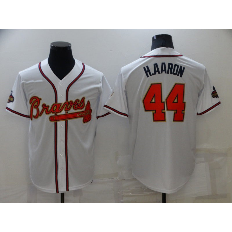 Atlanta Braves #44 Hank Aaron 2022 White Gold JEROMEN World Series Champions Program Cool Base Stitched Jersey