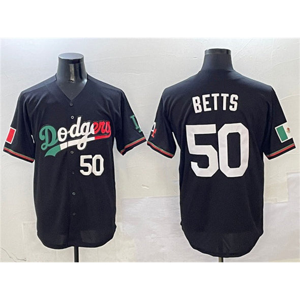 Los Angeles Dodgers #50 Mookie Betts Black JEROMEN Mexico Flag Limited Stitched Jersey