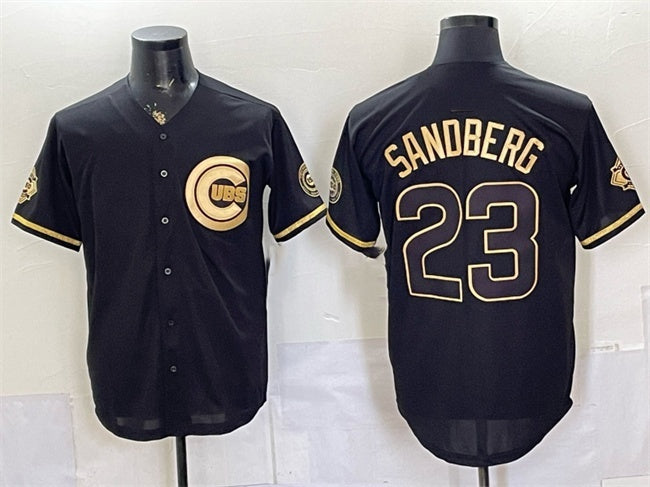 Chicago Cubs #23 Ryne Sandberg Black Gold JEROMEN 150th Anniversary Patch Stitched Jersey