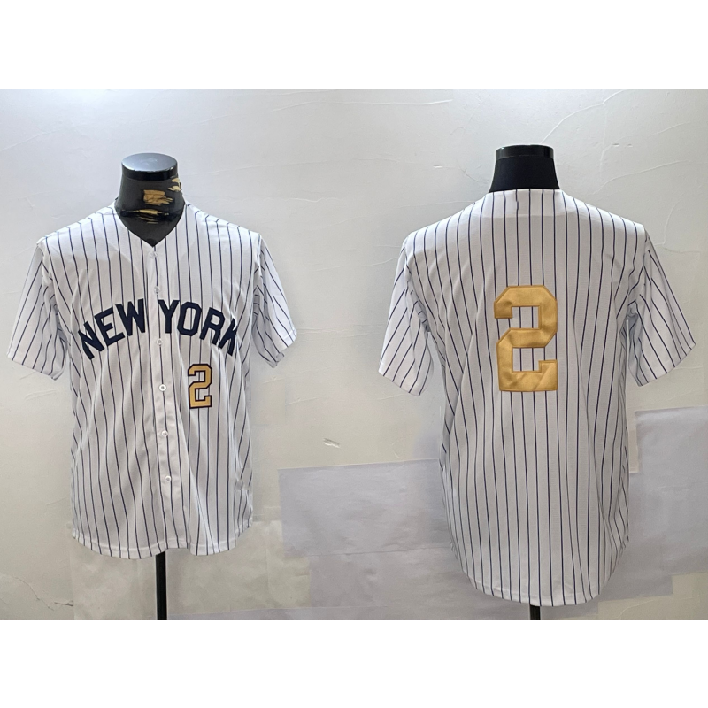 New York Yankees #2 Derek Jeter White JEROMEN Pinstripe Without Name Fashion Cool Base Jerseys