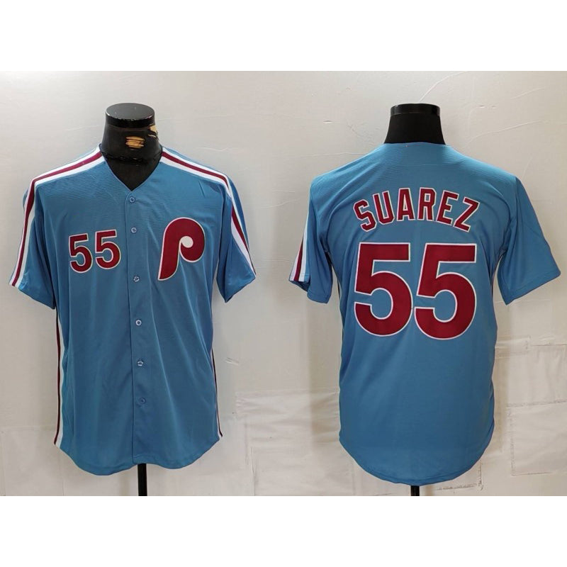 Philadelphia Phillies #55 Ranger Suarez Number Light Blue JEROMEN Cooperstown Cool Base Jersey