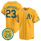 Oakland Athletics #23 Shea Langeliers Yellow JEROMEN 2024 Limited With Rickey Henderson Patch Stitched Jersey