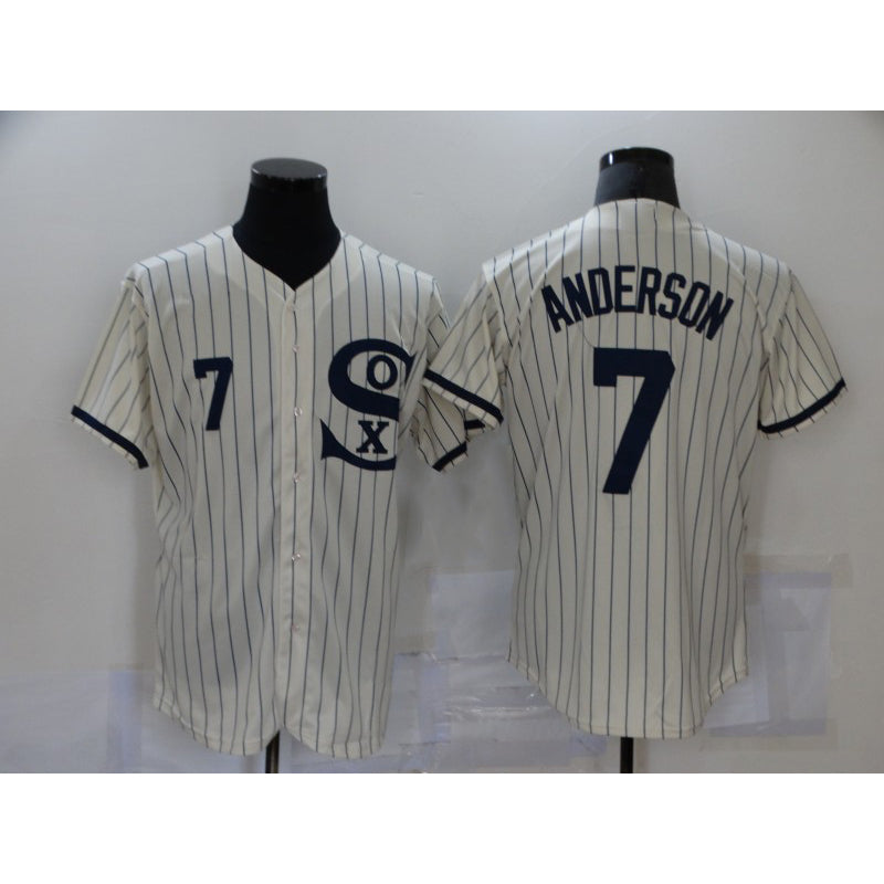 Chicago White Sox #7 Tim Anderson 2021 Cream JEROMEN Navy Field of Dreams Number Flex Base Stitched Jersey
