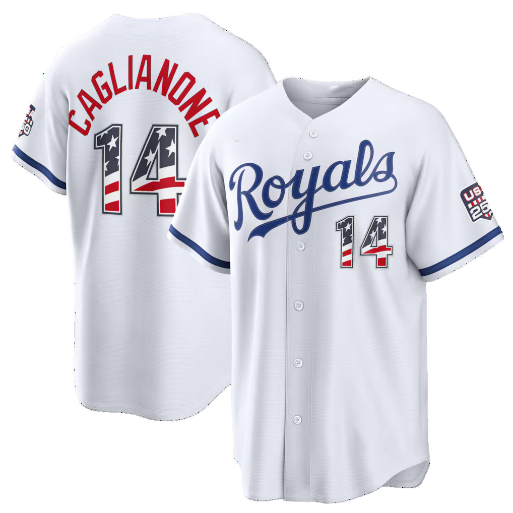 Kansas City Royals #14 Jac Caglianone USA 250 Fourth of July Home Stadium Jersey - White JEROMEN