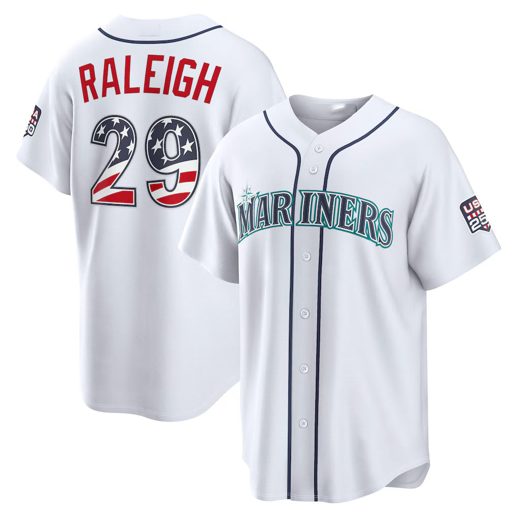 Seattle Mariners #29 Cal Raleigh USA 250 Fourth of July Home Stadium Jersey - White JEROMEN