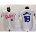 Los Angeles Dodgers #18 Yoshinobu Yamamoto White Pink JEROMEN Vin & Kobe Patch Stitched Jersey 2