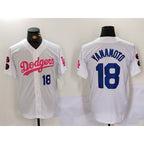 Los Angeles Dodgers #18 Yoshinobu Yamamoto White Pink JEROMEN Vin & Kobe Patch Stitched Jersey 2
