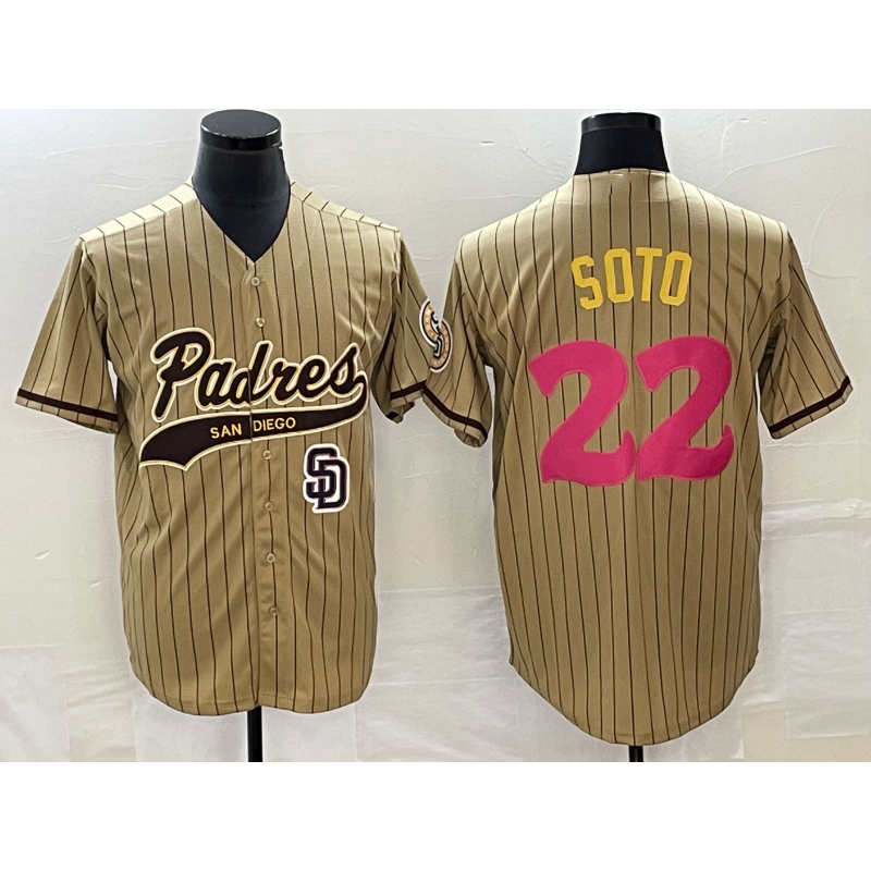 San Diego Padres #22 Juan Soto Tan JEROMEN Pinstripe 2023 City Connect Cool Base Stitched Jersey 2