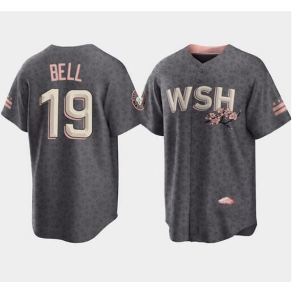 Washington Nationals #19 Josh Bell 2022 Grey JEROMEN City Connect Cherry Blossom Cool Base Stitched Jersey