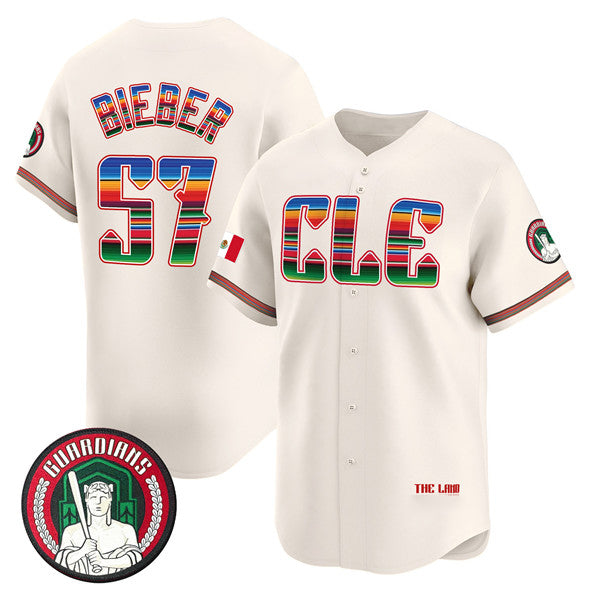 Cleveland Guardians #57 Shane Bieber Cream JEROMEN Mexico Vapor Premier Limited Stitched Jersey