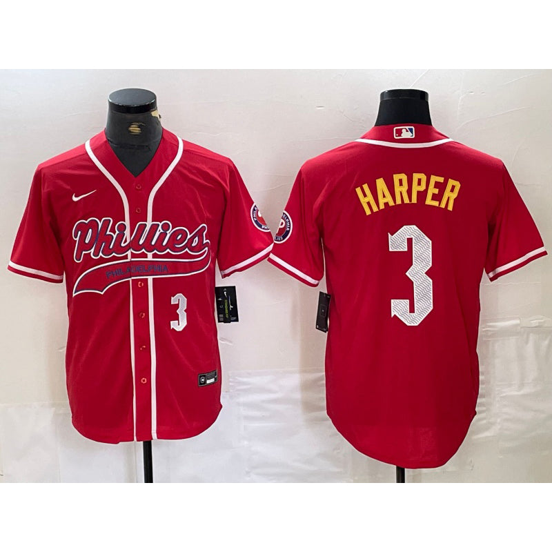 Philadelphia Phillies #3 Bryce Harper Number Red JEROMEN Cool Base Stitched Jerseys