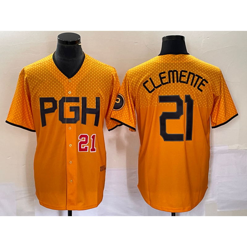 Pittsburgh Pirates #21 Roberto Clemente Number Gold JEROMEN 2023 City Connect Stitched Jersey 3