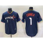 Houston Astros #1 Carlos Correa Navy JEROMEN 2025 City Connect With Texas Patch Limited Stitched Jersey