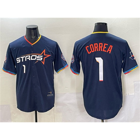 Houston Astros #1 Carlos Correa Navy JEROMEN 2025 City Connect With Texas Patch Limited Stitched Jersey