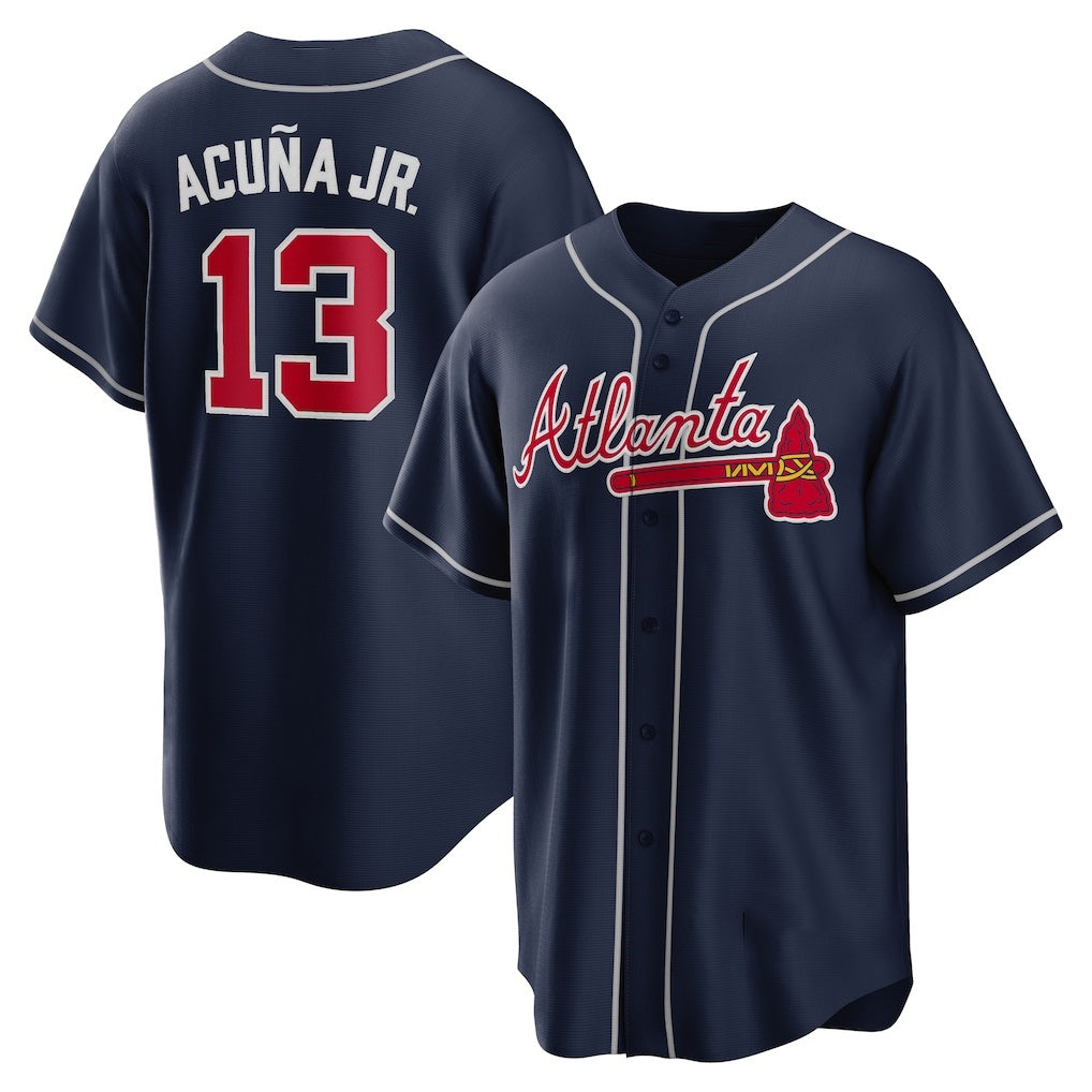 Atlanta Braves #13 JEROMENld Acuna Jr. Navy JEROMEN Alternate Replica Player Name Jersey