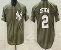 New York Yankees #2 Derek Jeter Olive JEROMEN Pinstripe 2026 Armed Forces Day Salute To Service Jersey