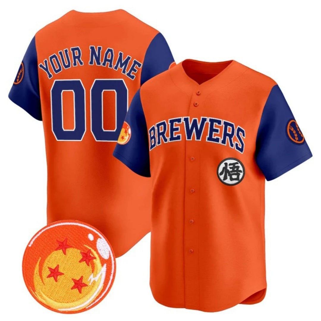 Custom Milwaukee Brewers x Dragon Ball Royal Orange JEROMEN Vapor Premier Limited Jersey - All Stitched